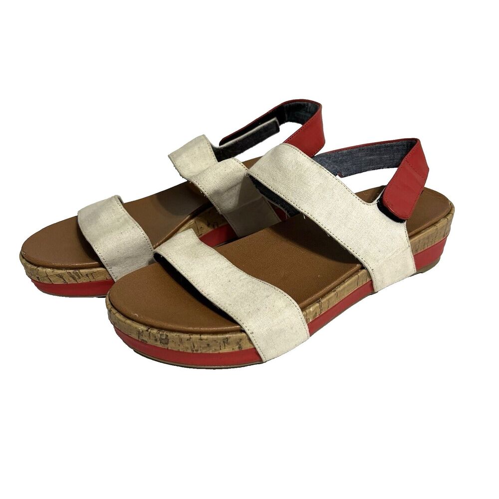 DR. SCHOLLS Sandals Beige Tan Strappy Platform Hook & Loop Sample Women's Sz 8